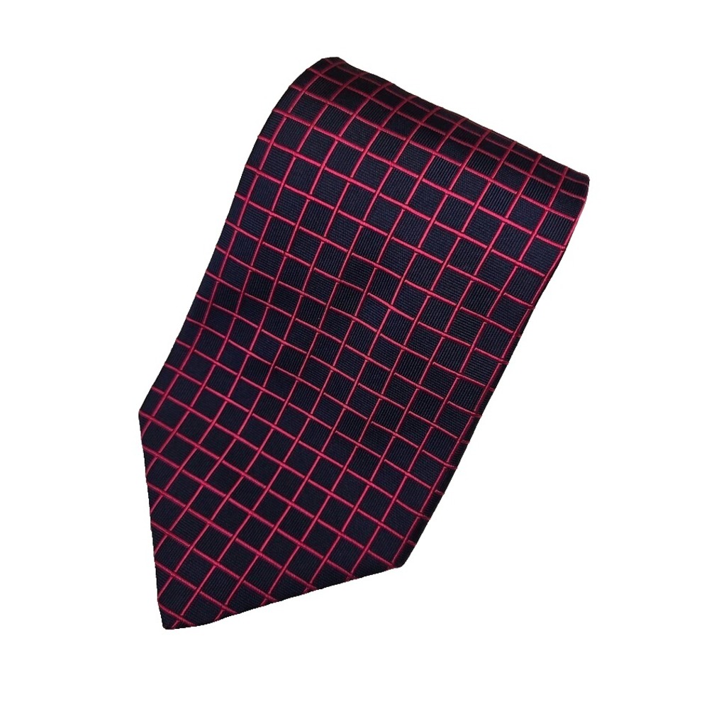 Brooks Brothers "Makers" 100% Silk Tie Navy & Hot Pink‎ Grid Pattern Necktie
